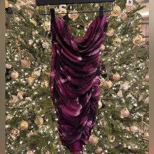 Oh Polly Purple Petal Strapless Bodycon Ruched Mini Dress